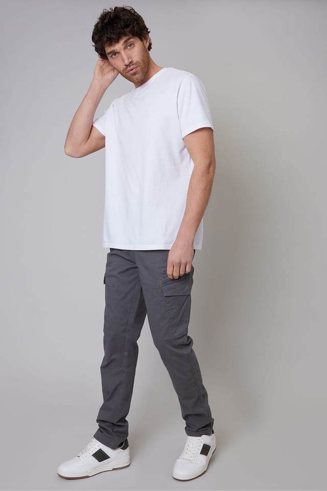Threadbare threadbare Men's 'Drill' Cotton Cargo Trousers With Stretch in Grey - 3