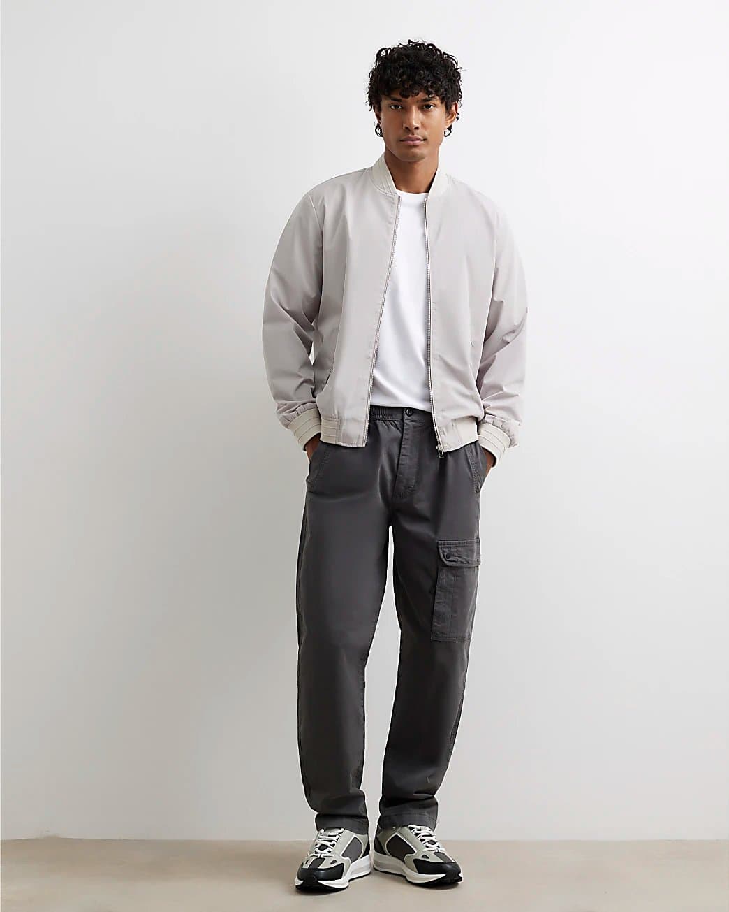 River Island Mens River Island Grey Regular Fit Stretch Cargo Trousers