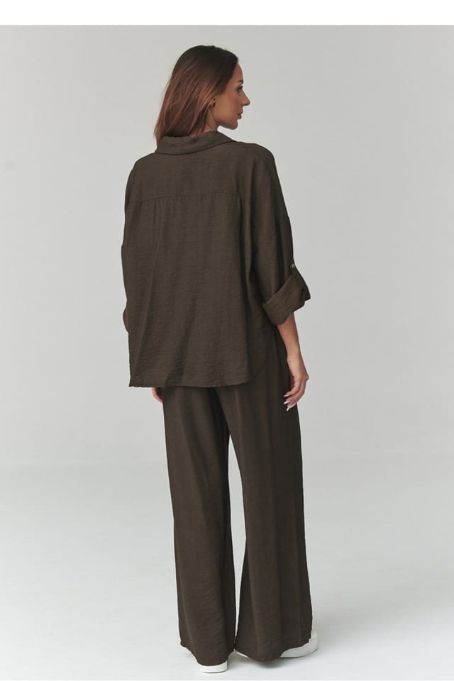 Love Lace Love Lace Women's Breathable Spring Summer Shirt Trouser Set in Brown - 3