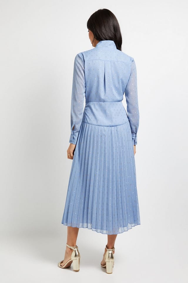 Wallis Wallis Women's Clipped Tie Neck Pleated Shirt Dress in Blue - 3