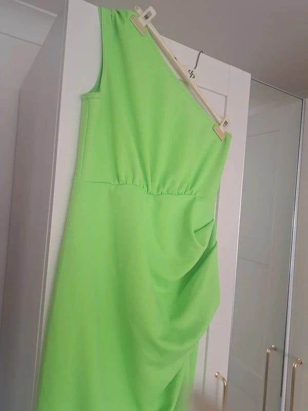 ASOS Design Neon Green Asymmetric One-Shoulder Ruched Dress