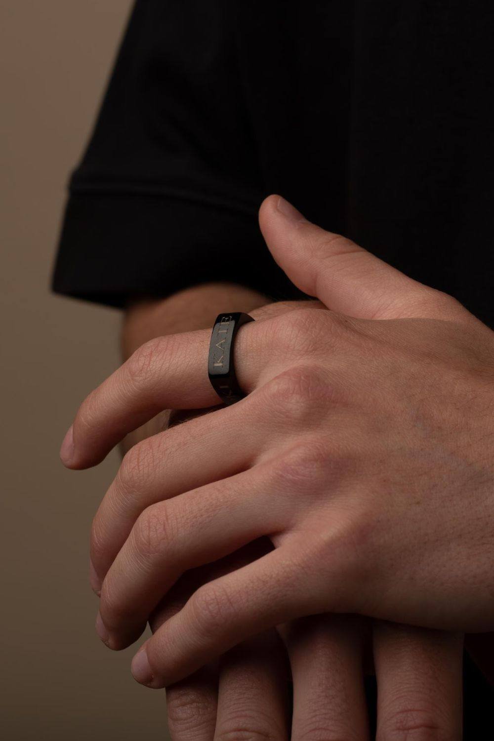 Outrage London Outrage London Men's Black Personalised 4-Sided Signet Ring - 3