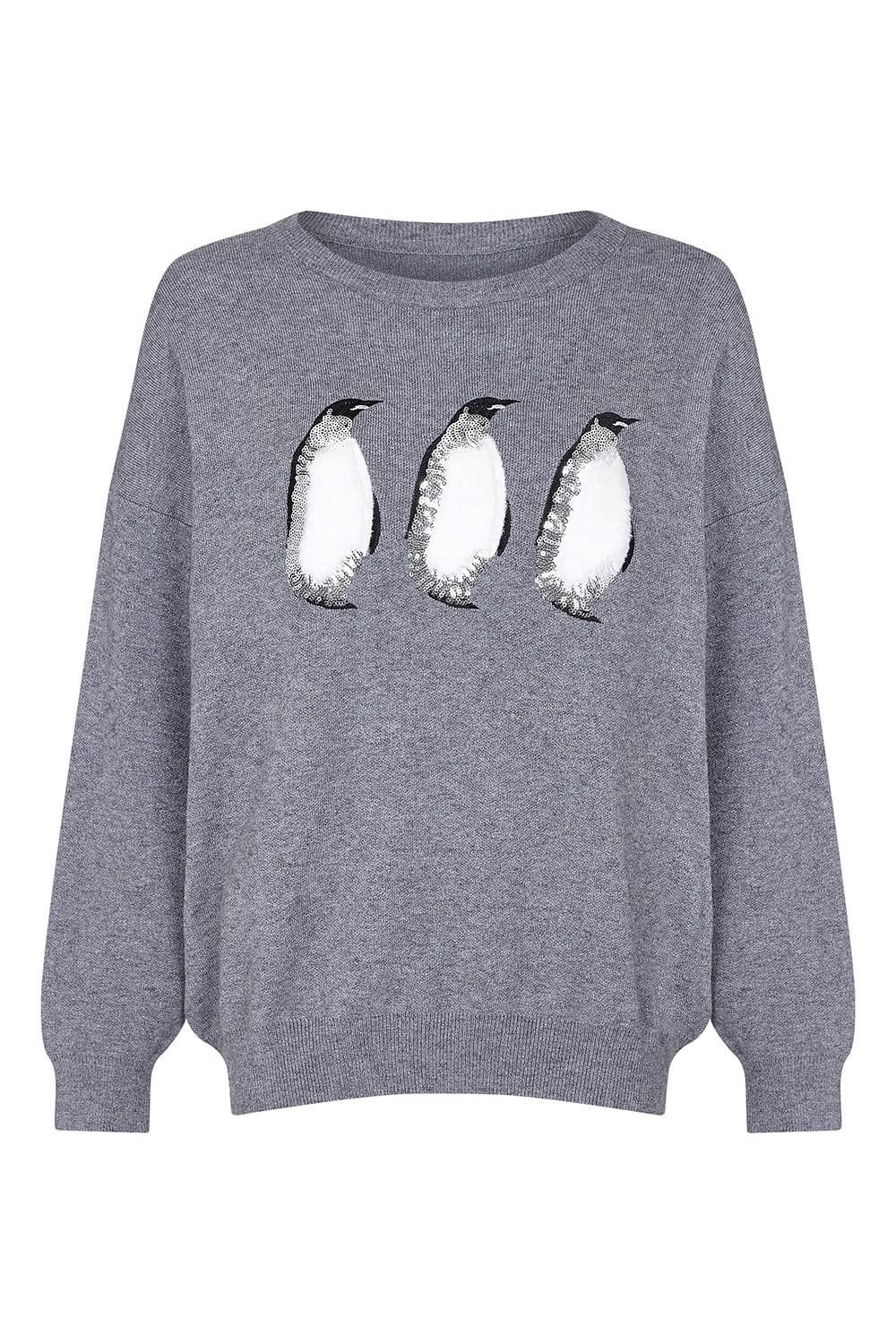 Yumi Yumi Women's Grey Christmas Festive Penguin Knitted Jumper - 4