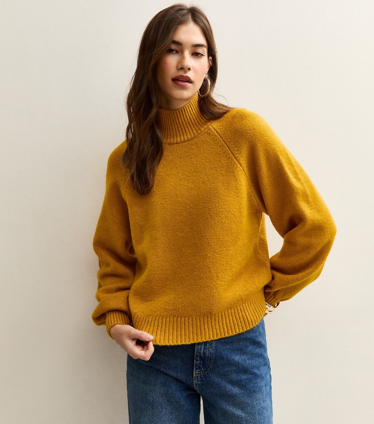 New Look Women's Dark Yellow Stand Neck Raglan Sleeve Jumper New Look - 1