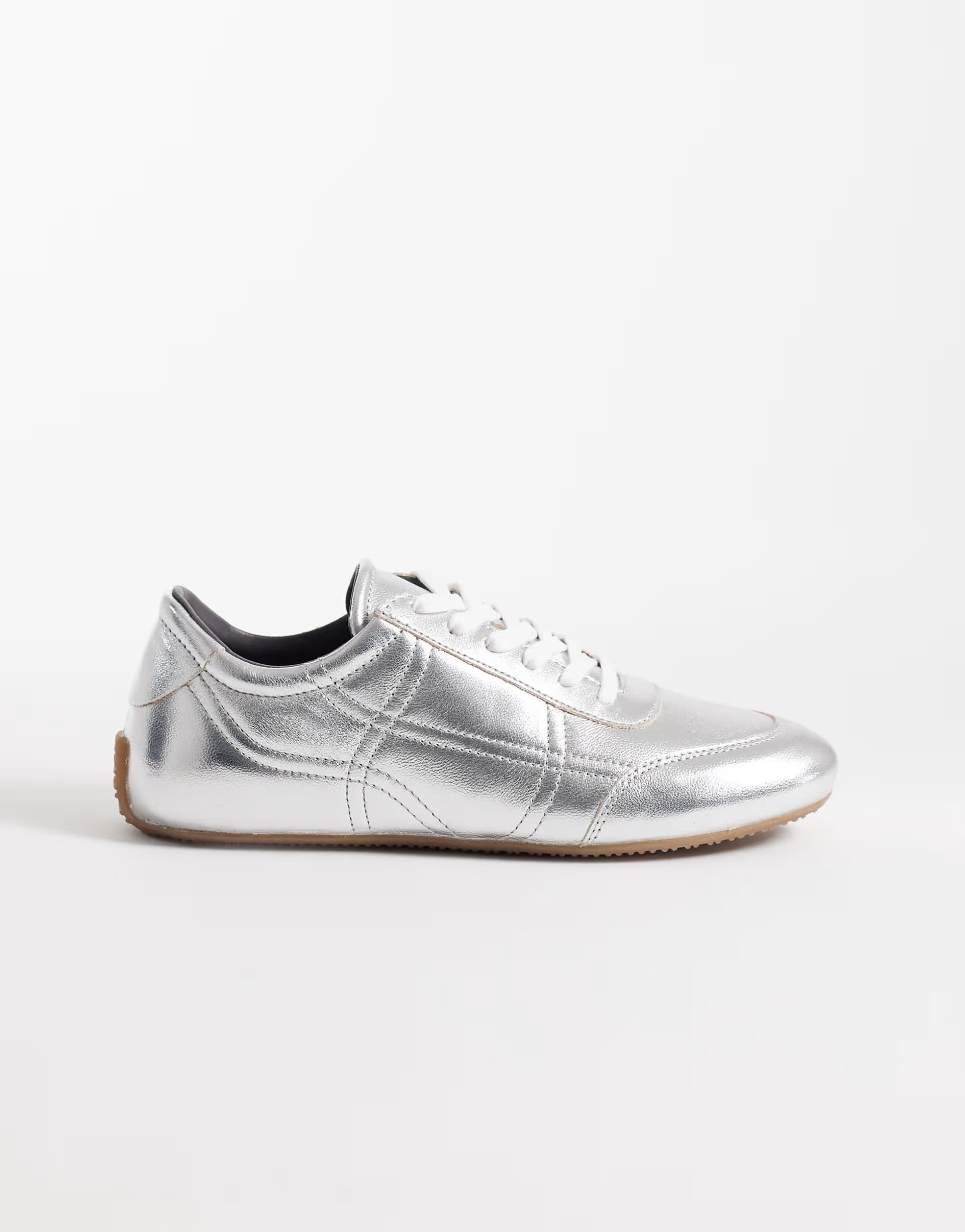 ASOS & Other Stories premium real leather sneaker trainers in silver metallic