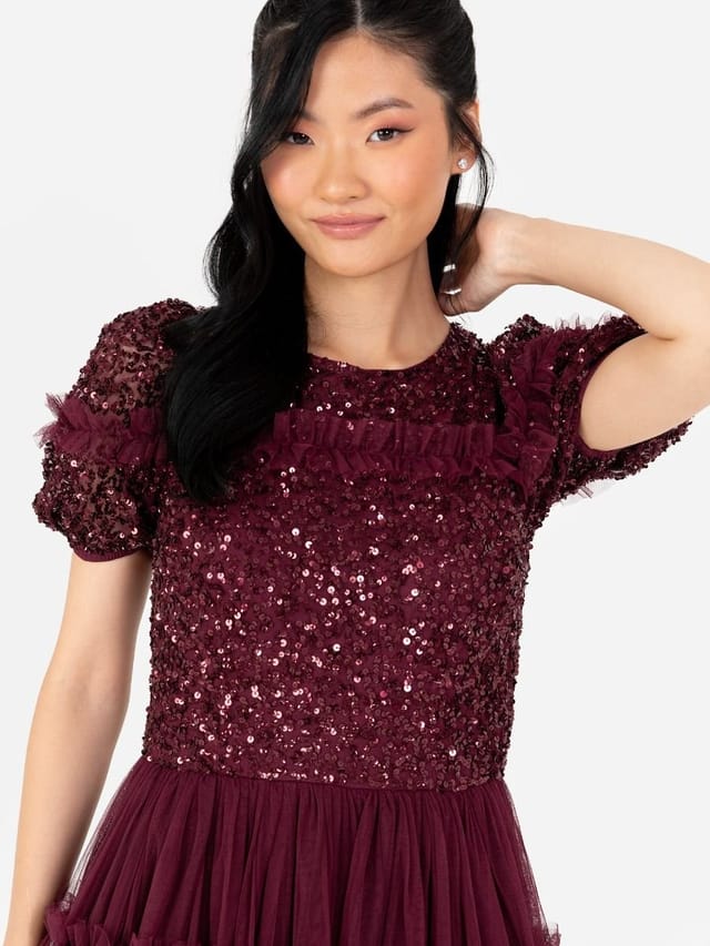 Maya Deluxe Maya Deluxe Women's Embellished Short Sleeve Midi Dress in Red - 2