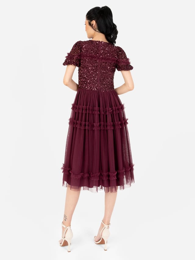 Maya Deluxe Maya Deluxe Women's Embellished Short Sleeve Midi Dress in Red - 3