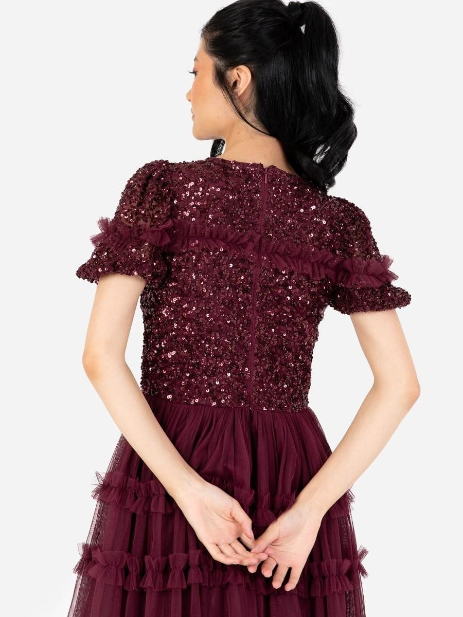 Maya Deluxe Maya Deluxe Women's Embellished Short Sleeve Midi Dress in Red - 4