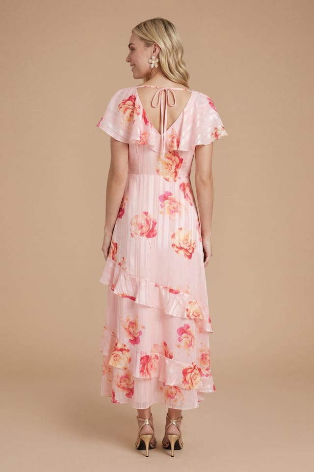 Dorothy Perkins Dorothy Perkins Women's Floral DP Luxe Pink Floral Cape Ruffle Midi Dress - 3