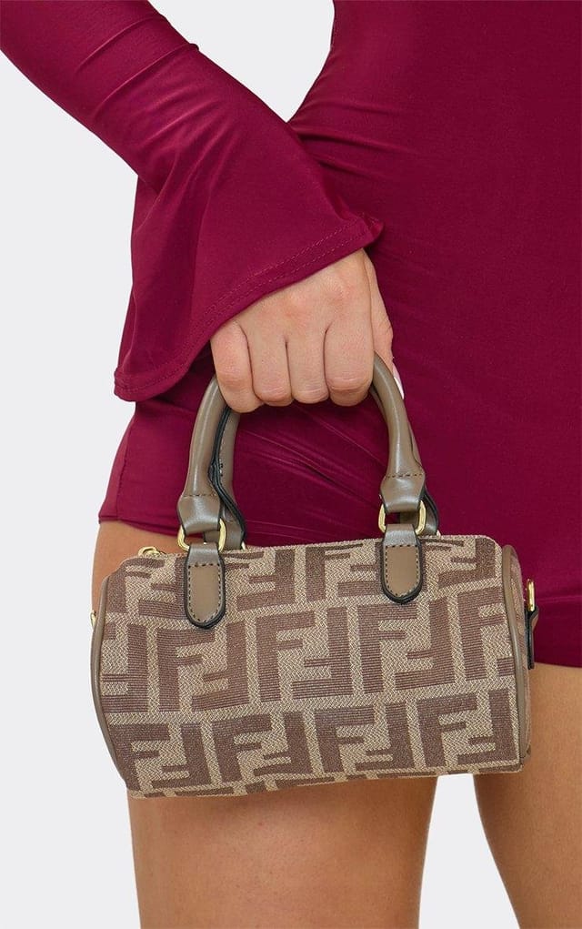 EGO Menzie Printed Detail Grab Bag In Brown Fabric, Women's Size UK 0 - 2