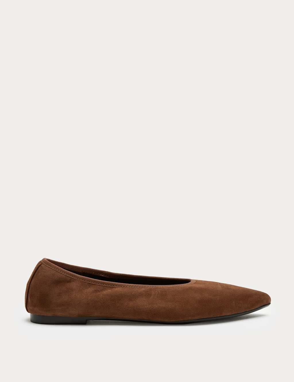 Marks & Spencer M&S Suede Flat Pointed Toe Ballet Pumps Dark Tan