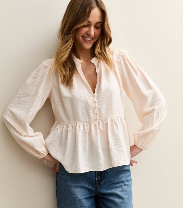 New Look Women's Light Pink Button Up Peplum Tea Blouse New Look - 2