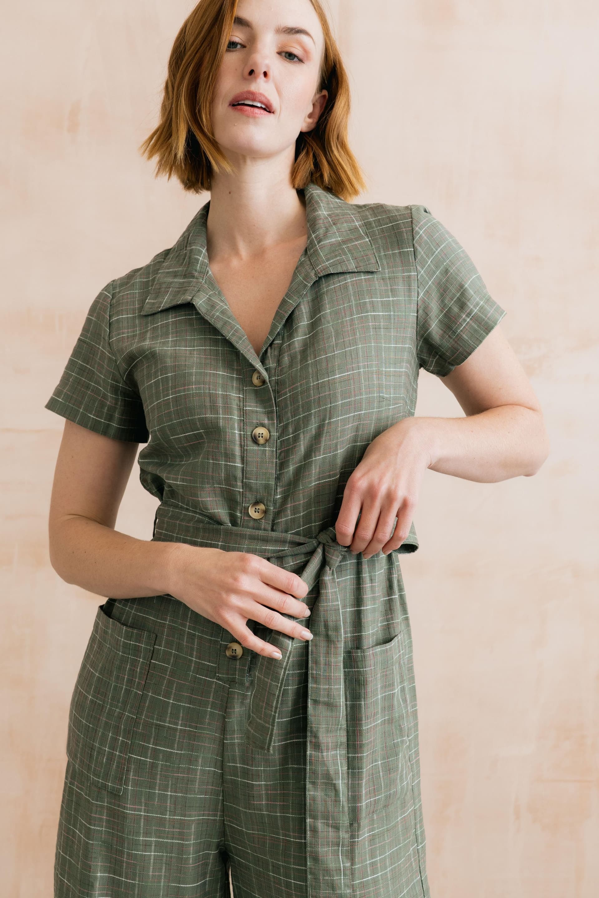 Lily & Me Lily & Me Women's Josie Checked Cotton Cropped Jumpsuit