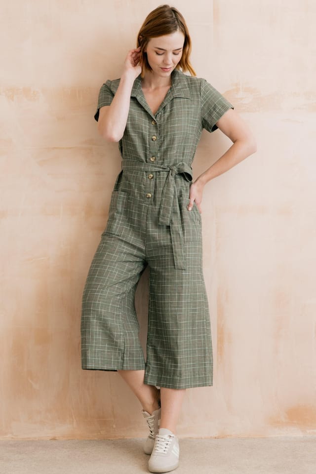 Lily & Me Lily & Me Women's Josie Checked Cotton Cropped Jumpsuit - 2