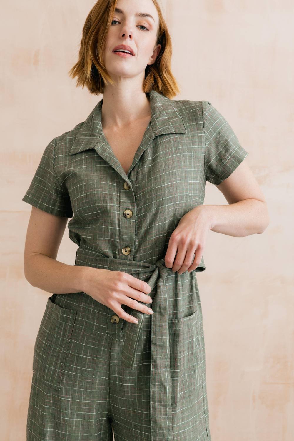 Lily & Me Lily & Me Women's Josie Checked Cotton Cropped Jumpsuit - 3