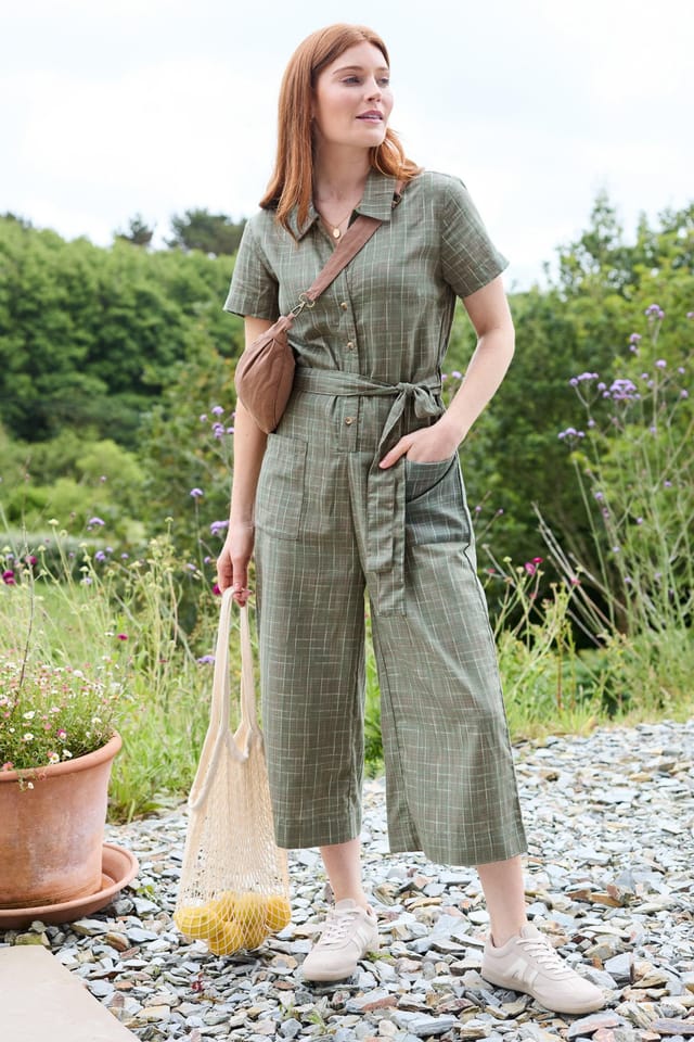 Lily & Me Lily & Me Women's Josie Checked Cotton Cropped Jumpsuit - 3