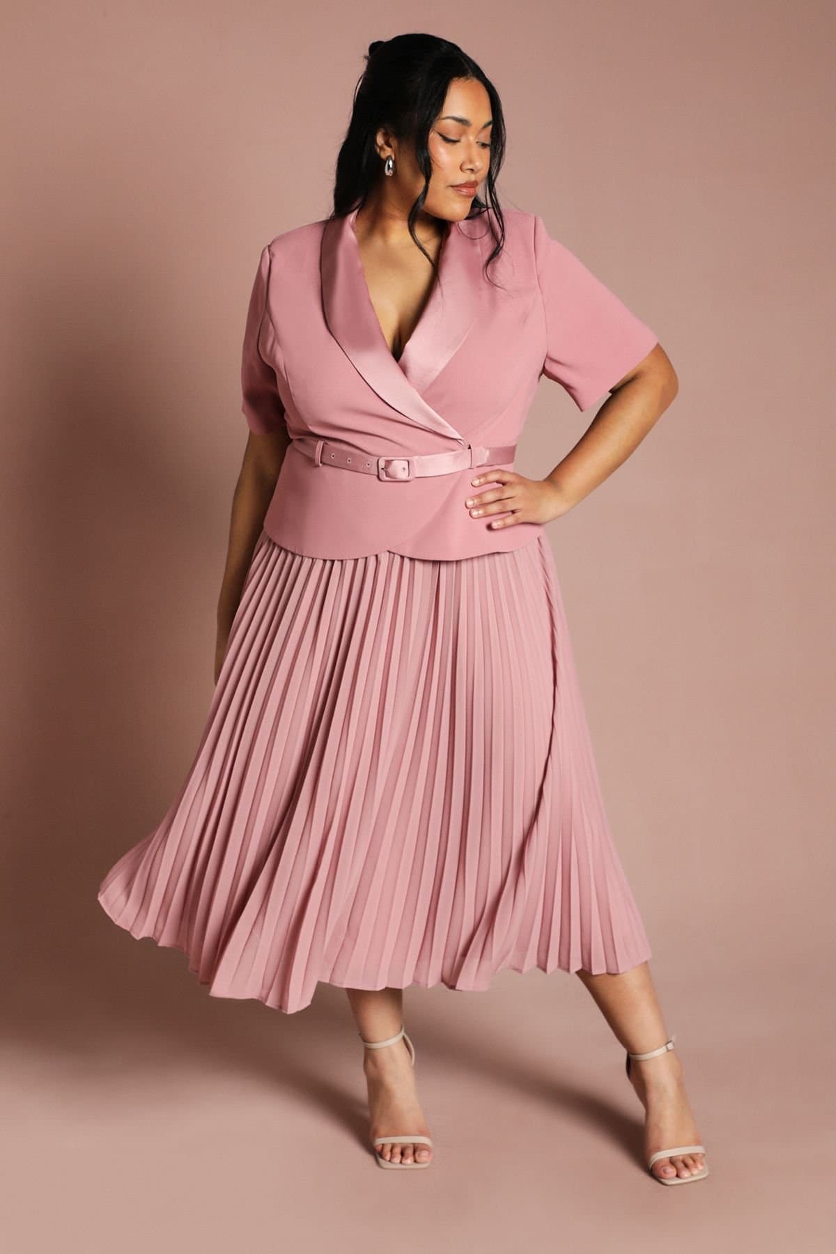 Coast Coast Women's Plus 2 In 1 Wrap Dress With Pleated Skirt in Rose