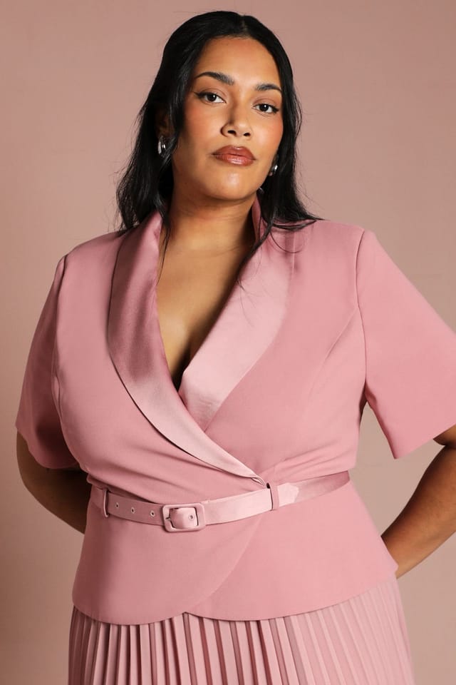 Coast Coast Women's Plus 2 In 1 Wrap Dress With Pleated Skirt in Rose - 2