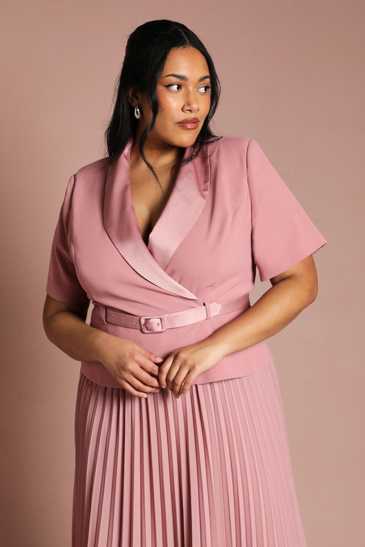 Coast Coast Women's Plus 2 In 1 Wrap Dress With Pleated Skirt in Rose - 4