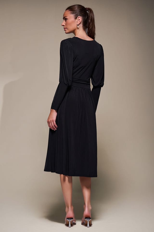Jolie Moi Jolie Moi Women's Puff Long Sleeve Jersey Midi Dress in Black - 2
