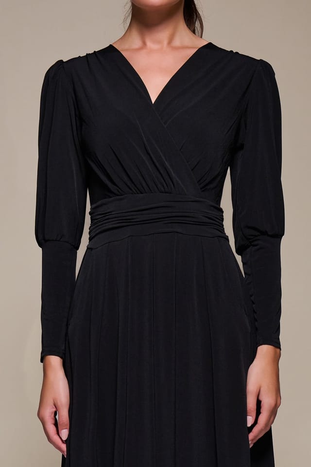 Jolie Moi Jolie Moi Women's Puff Long Sleeve Jersey Midi Dress in Black - 3