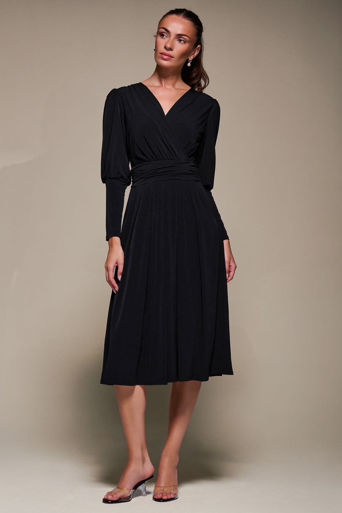 Jolie Moi Jolie Moi Women's Puff Long Sleeve Jersey Midi Dress in Black - 4