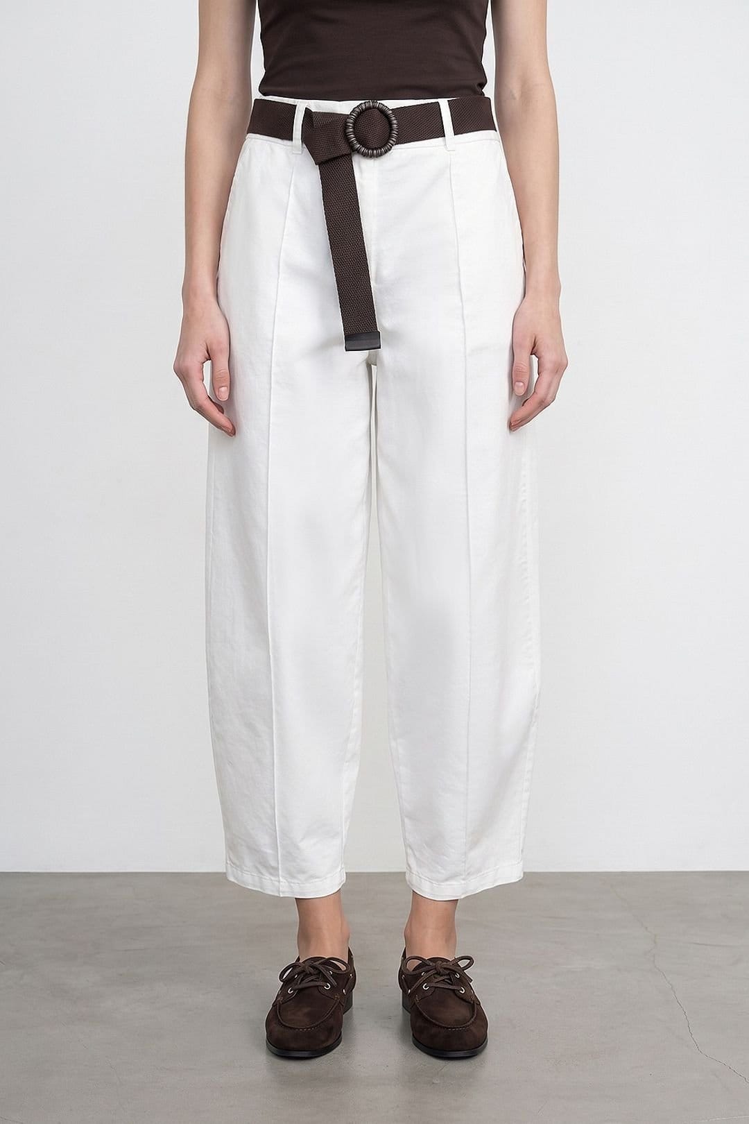 Dilvin Dilvin Women's High-Waist Balloon Trousers With Belt in White - 4