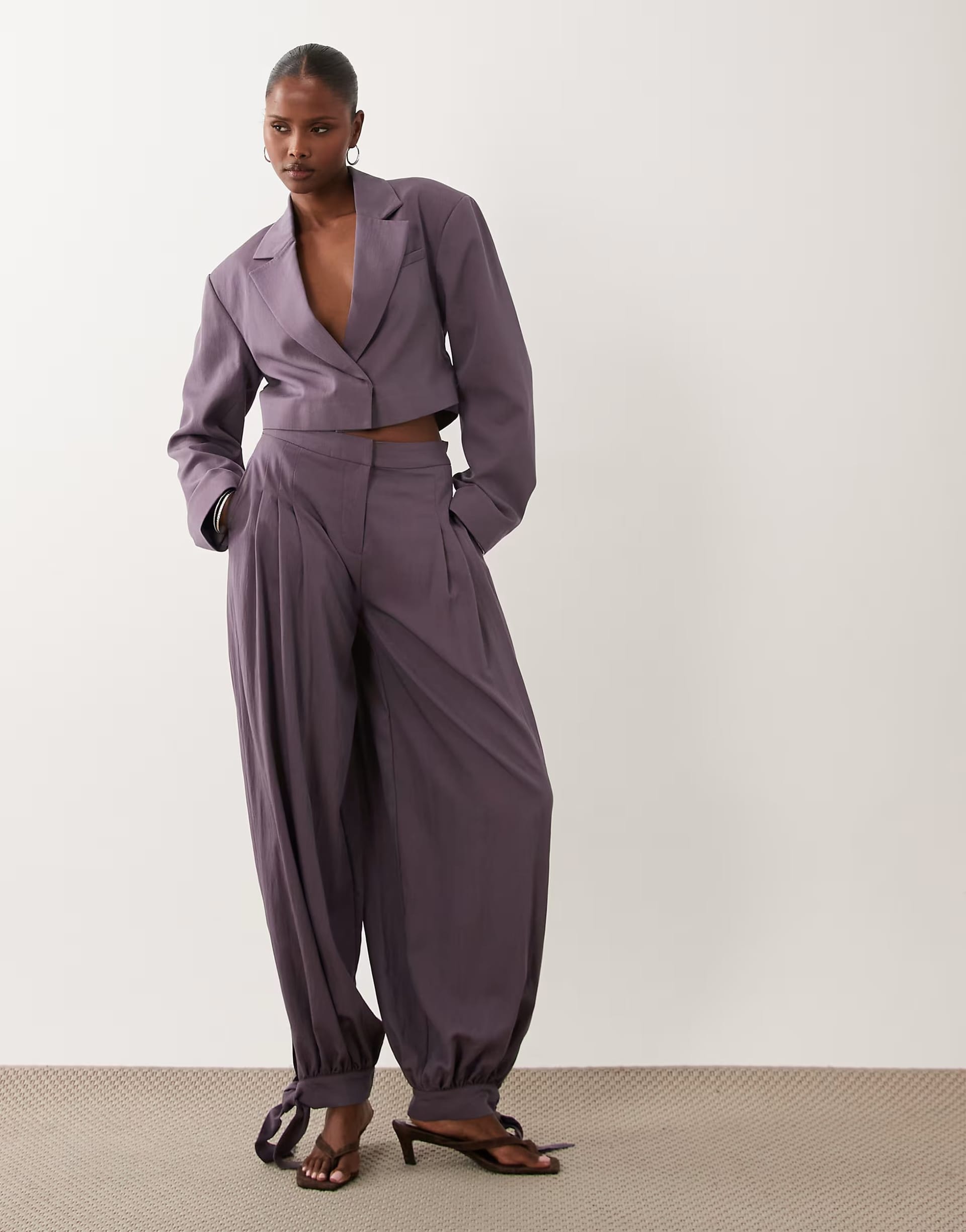 ASOS DESIGN Tailored balloon trouser with sarong waist co-ord in mauve