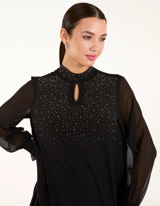 Blue Vanilla Rhinestone High Neck Top - 3