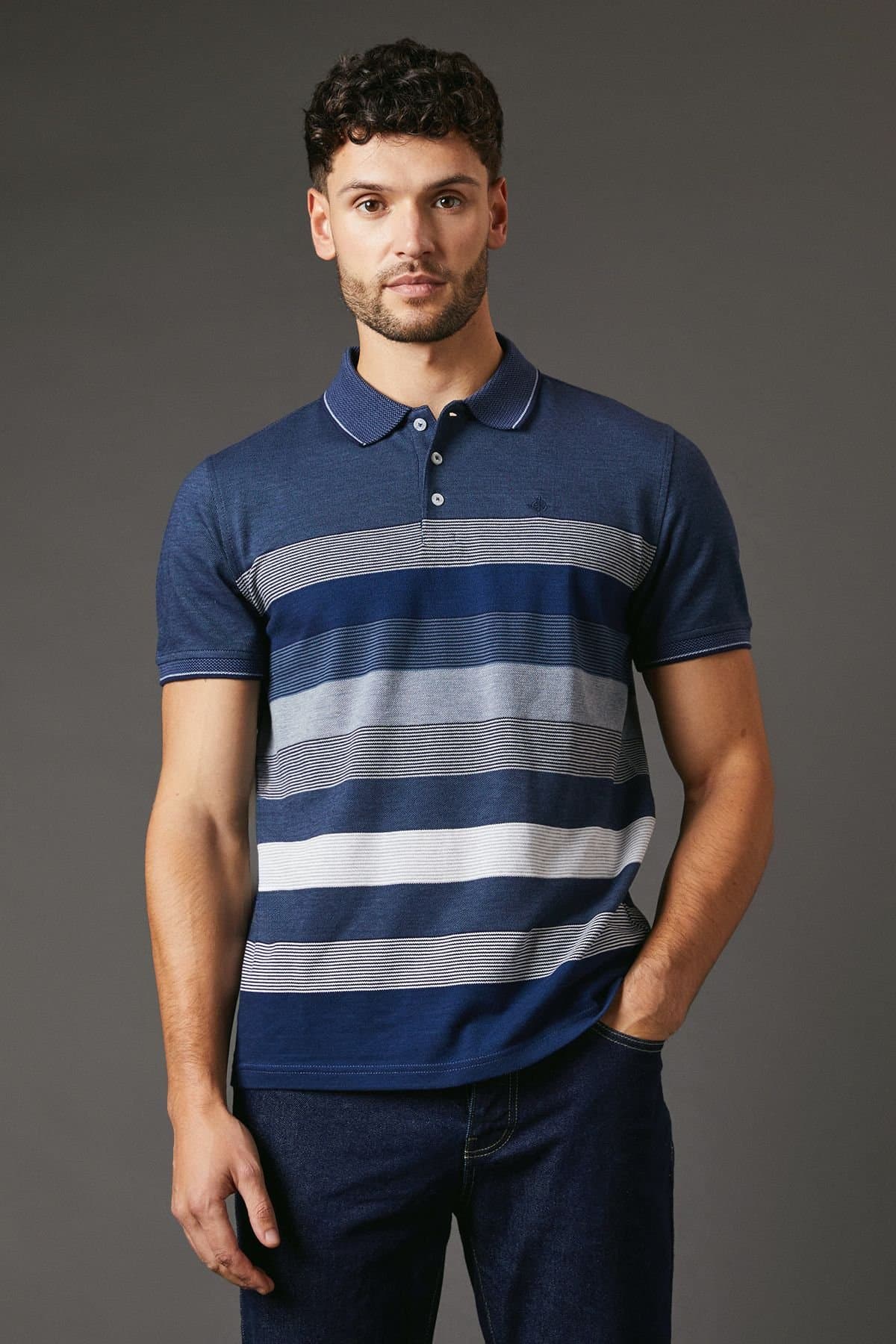 Maine Maine Men's Blue Oakland Stripe Polo Shirt