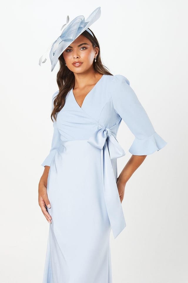 Coast Coast Women's Ruffle Sleeve Satin Back Crepe Wrap Dress in Pale Blue - 2