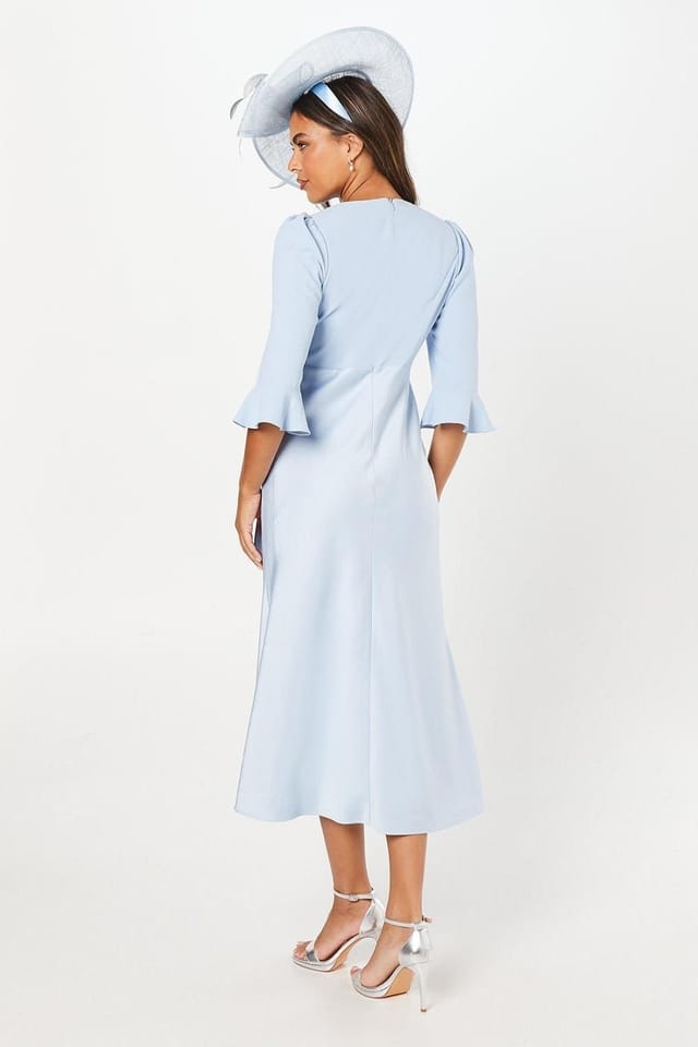Coast Coast Women's Ruffle Sleeve Satin Back Crepe Wrap Dress in Pale Blue - 3