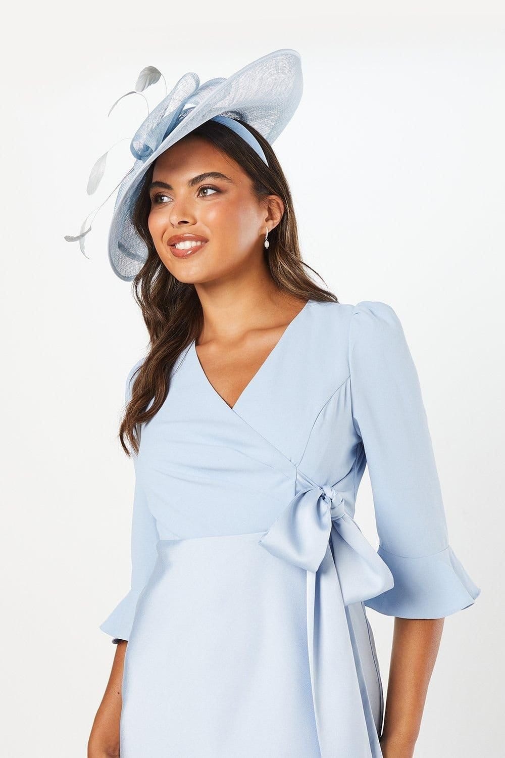 Coast Coast Women's Ruffle Sleeve Satin Back Crepe Wrap Dress in Pale Blue - 4