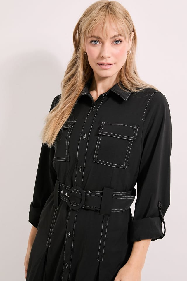 Principles Principles Women's Black Stitch Belted Utility Dress - 2