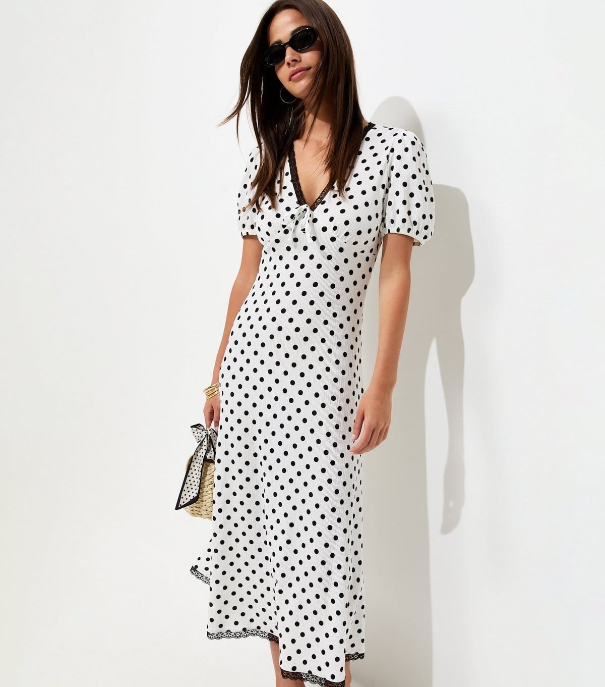 Women's Cream Polka Dot Short Sleeve Midi Dress New Look