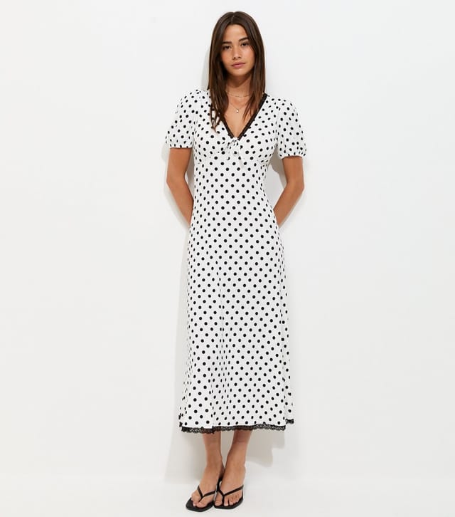 New Look Women's Cream Polka Dot Short Sleeve Midi Dress New Look - 3