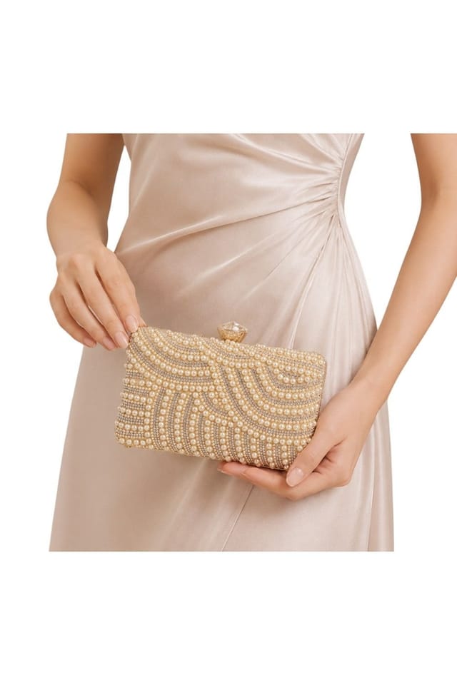 D2C D2C Women's Pearl Embellished Clutch Bag in Gold - 2