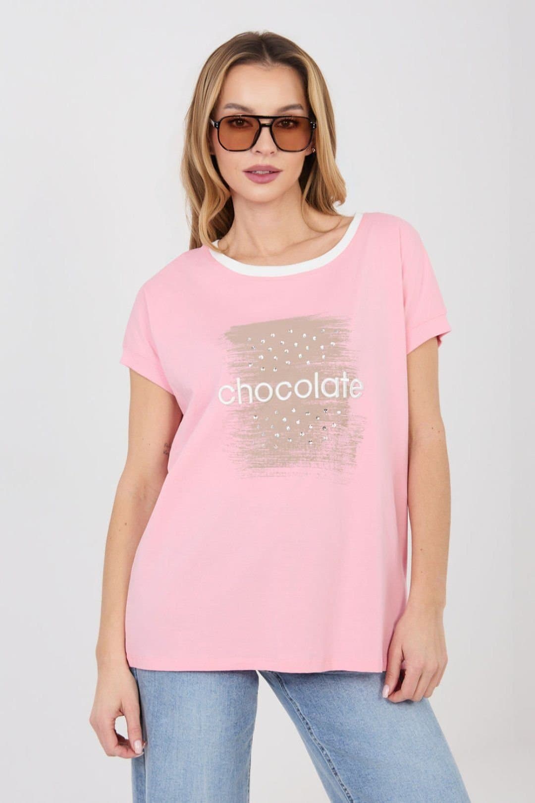Love Lace Love Lace Pink Casual Cotton/Elastane Blouse with Sequin