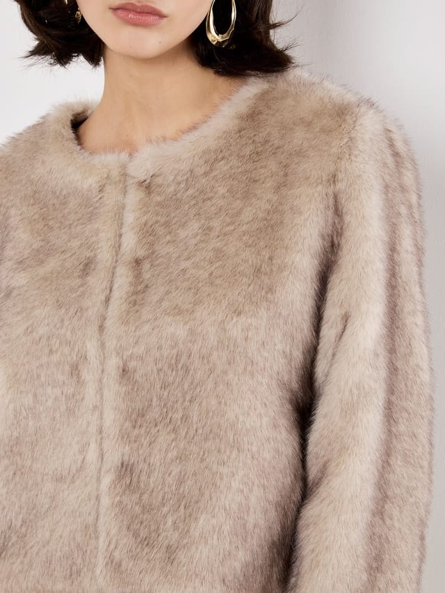 Apricot Apricot Women's Luxe Faux Fur Cropped Jacket in Grey - 2
