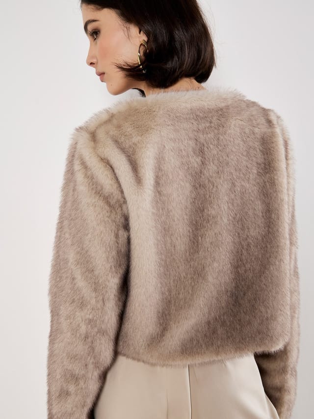 Apricot Apricot Women's Luxe Faux Fur Cropped Jacket in Grey - 3
