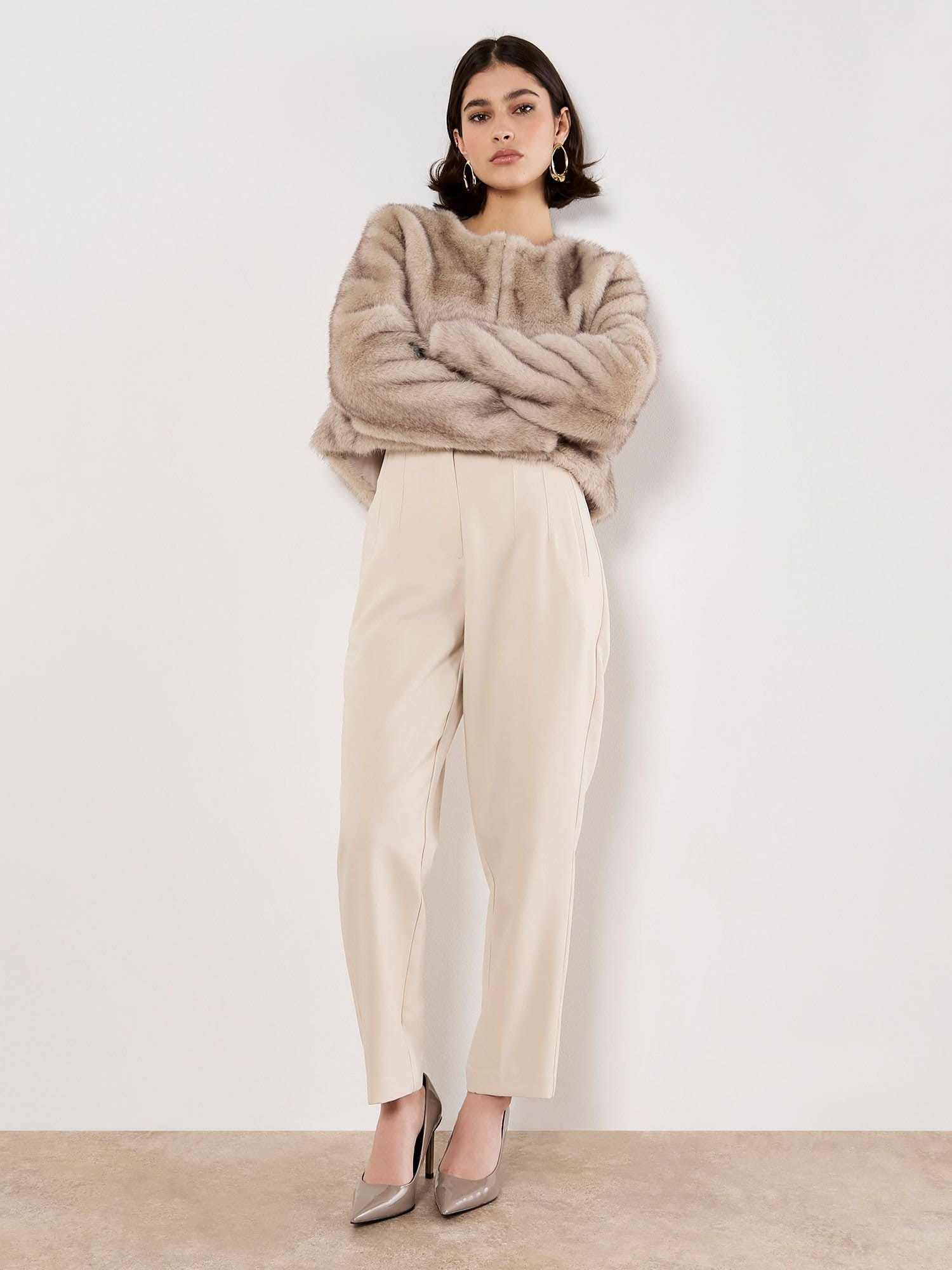 Apricot Apricot Women's Luxe Faux Fur Cropped Jacket in Grey - 4