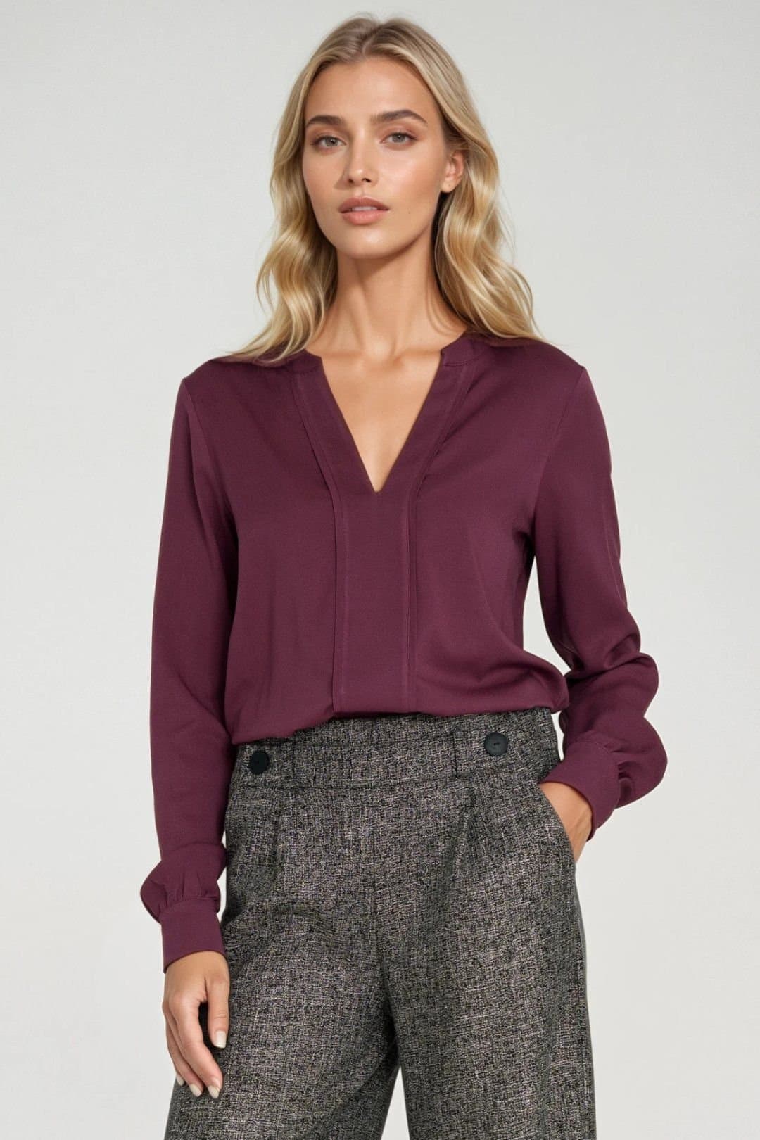 Love Lace Love Lace Plum V-Neck Viscose Blouse
