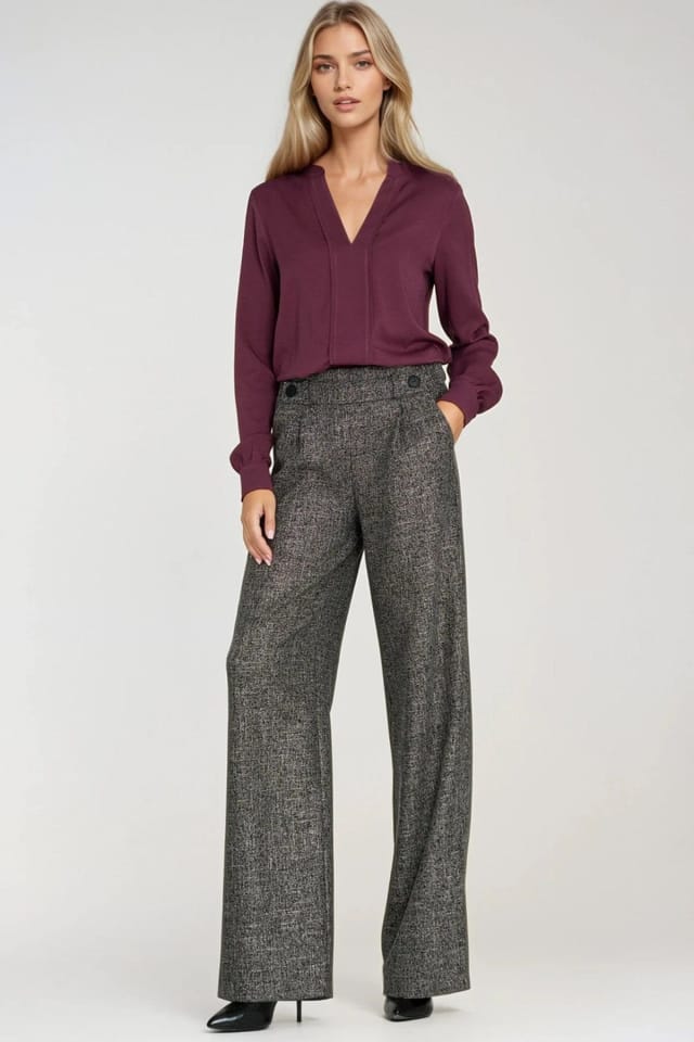 Love Lace Love Lace Women's Classic V Neck Viscose Pleated Blouse Style 217580 in Plum - 2