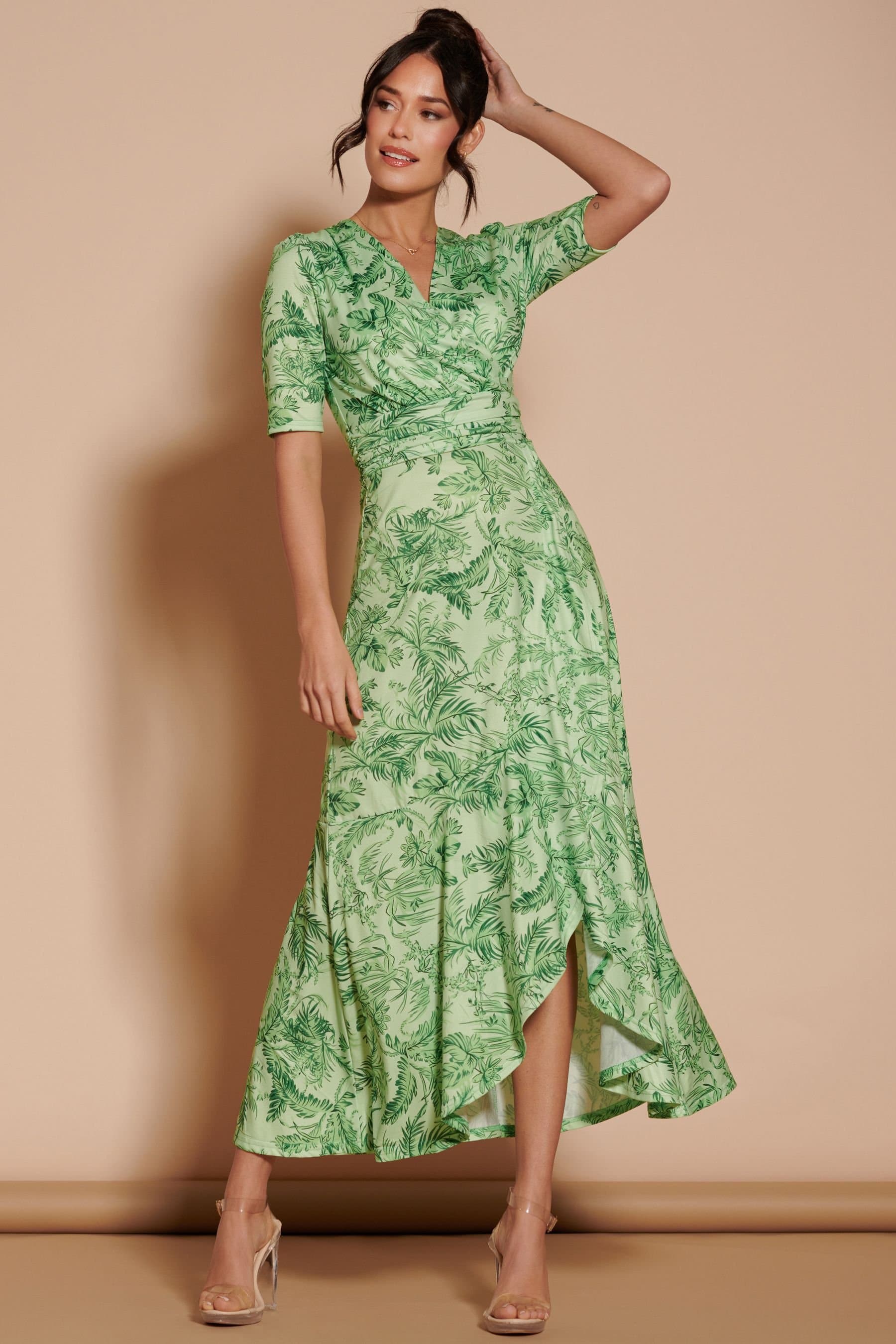 Jolie Moi Jolie Moi Women's Ruffle Hem Jersey Maxi Dress in Green