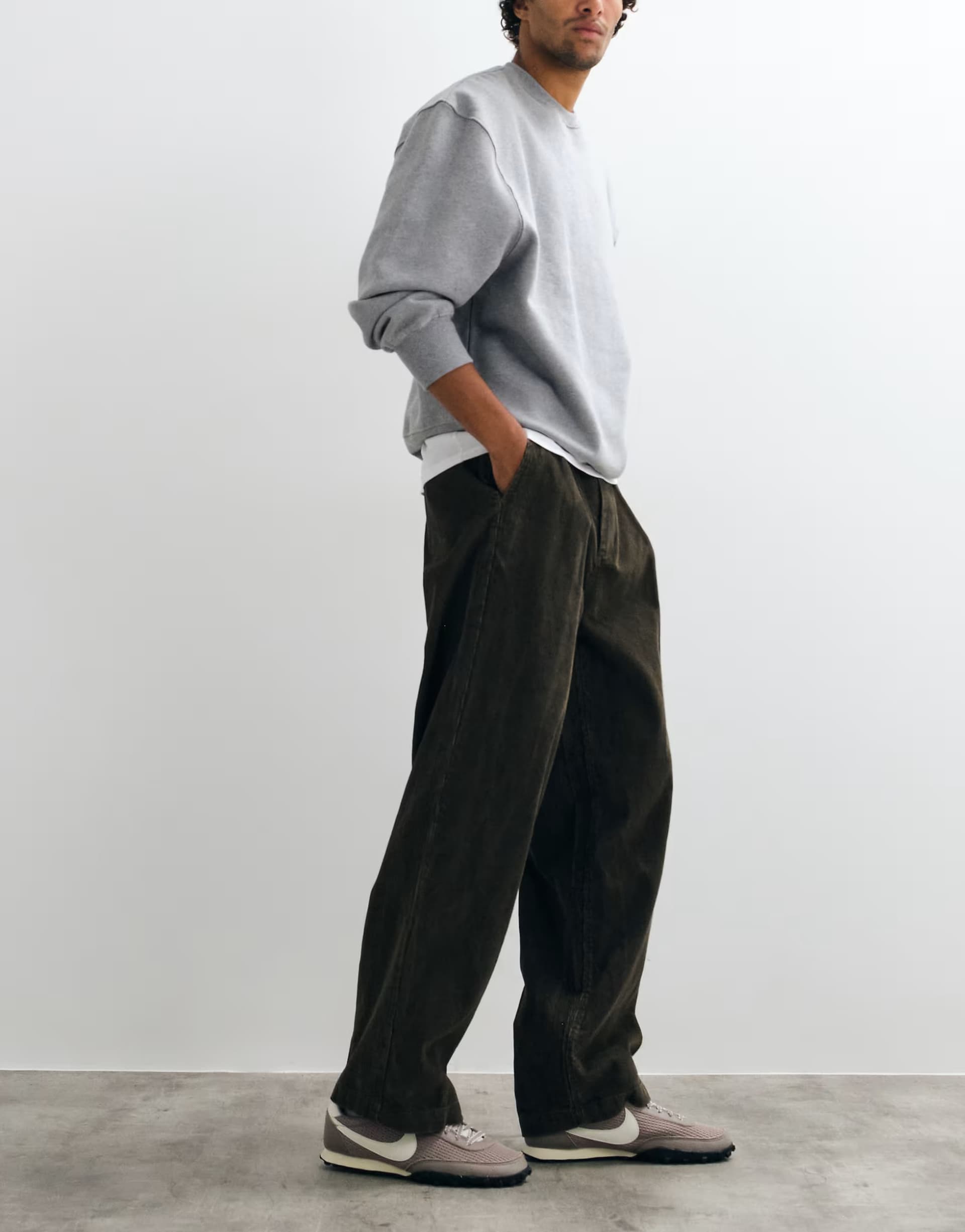 ASOS Obey dean pleated corduory loose fit trousers in brown