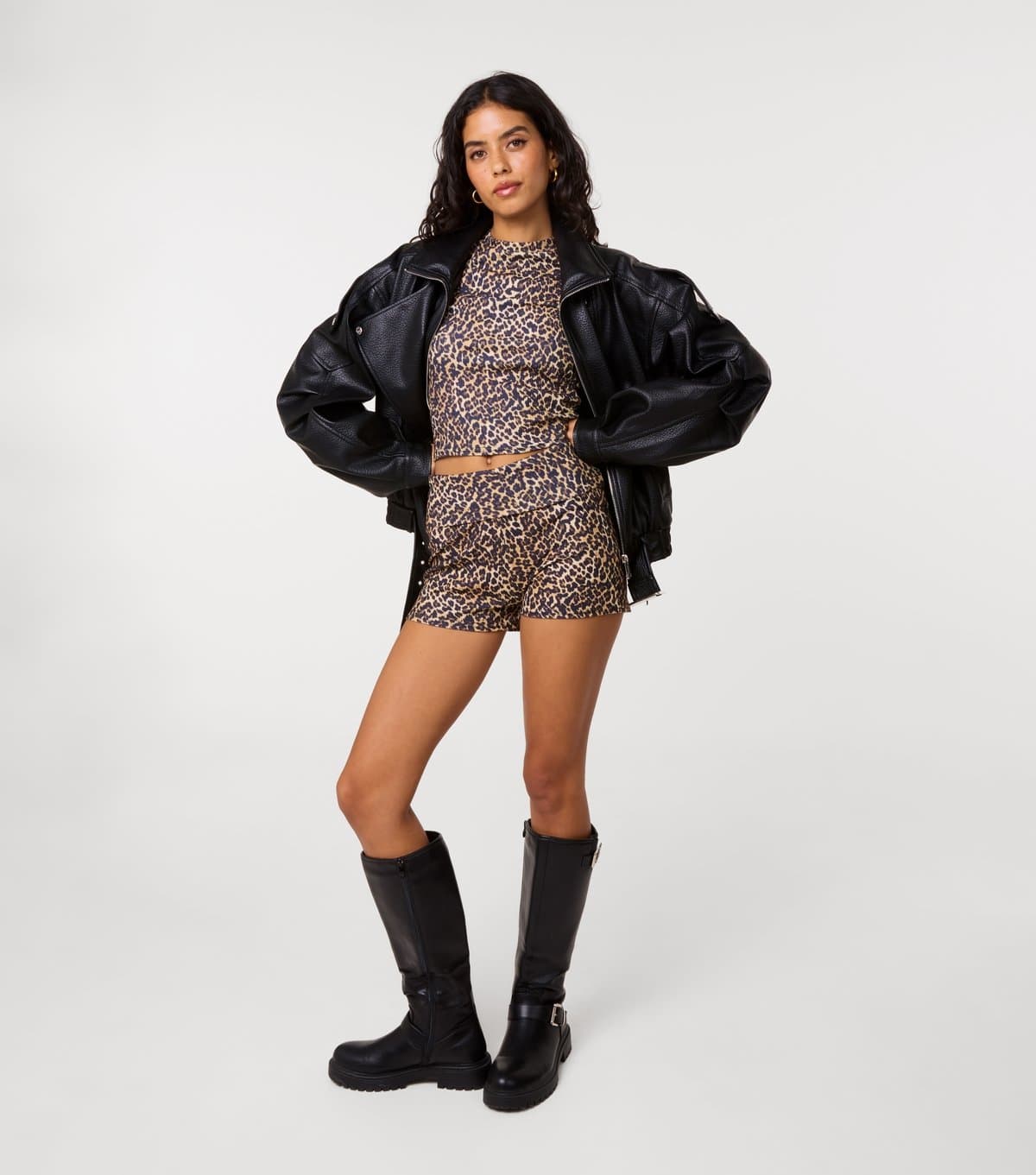 Pink Vanilla Women's Brown Leopard Print Fold Over Shorts Pink Vanilla New Look