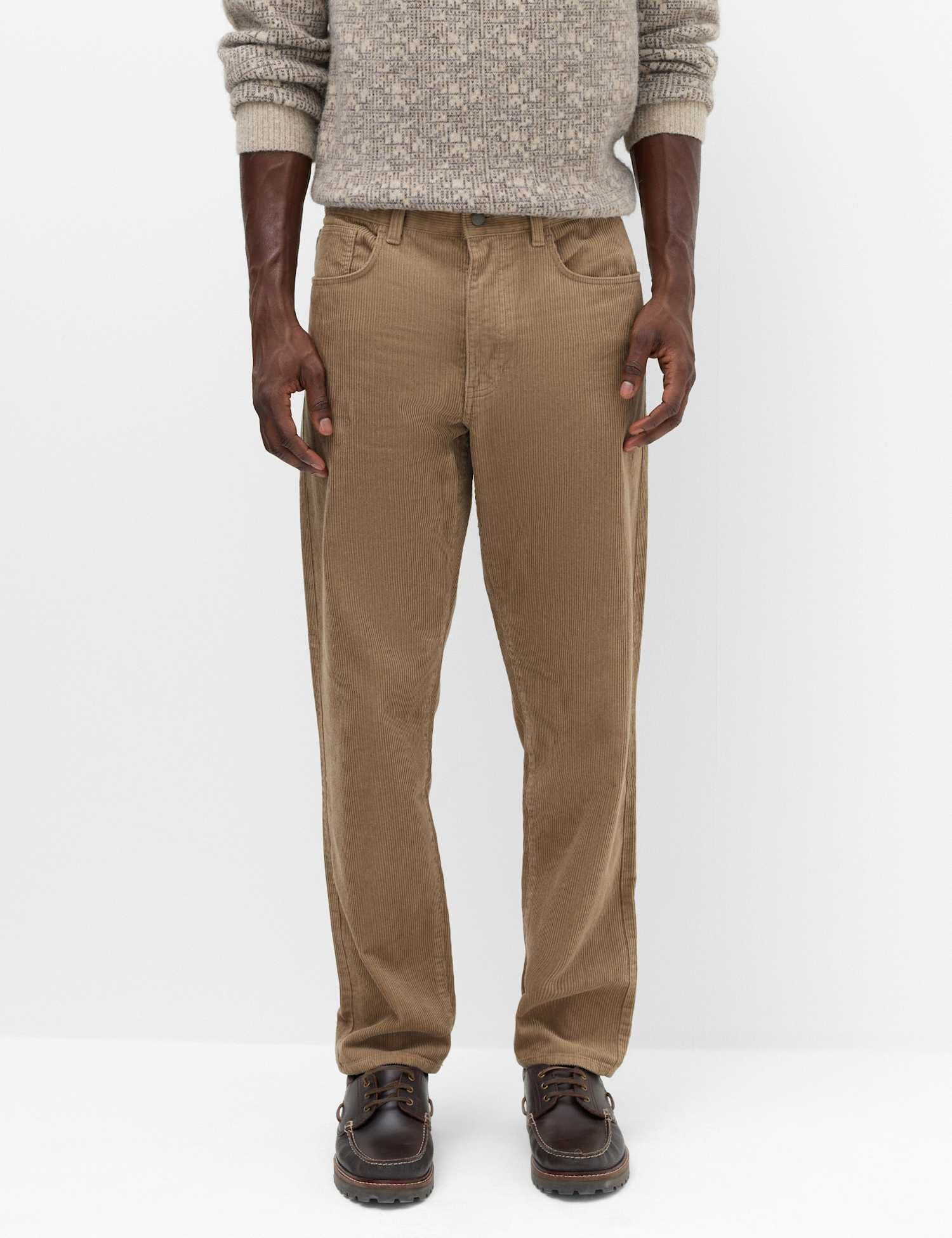 Marks & Spencer M&S Straight Fit Pure Cotton Corduroy 5 Pocket Trousers Mushroom