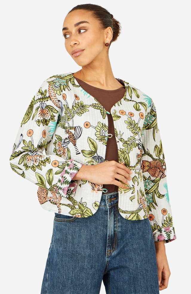 Yumi Yumi Women's Indian Print Reversible Cotton Quilted in Off-White - 2