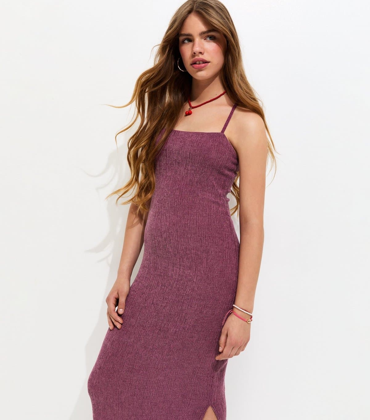 New Look Girls' Dark Burgundy Textured Jersey Halter Maxi Dress New Look