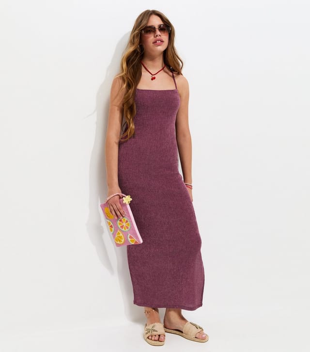 New Look Girls' Dark Burgundy Textured Jersey Halter Maxi Dress New Look - 3